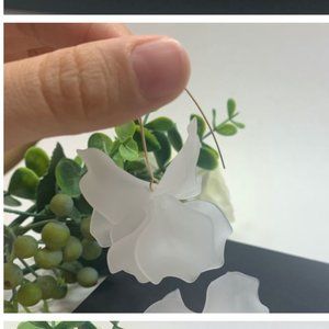 Resin Flower Long Earrings , White